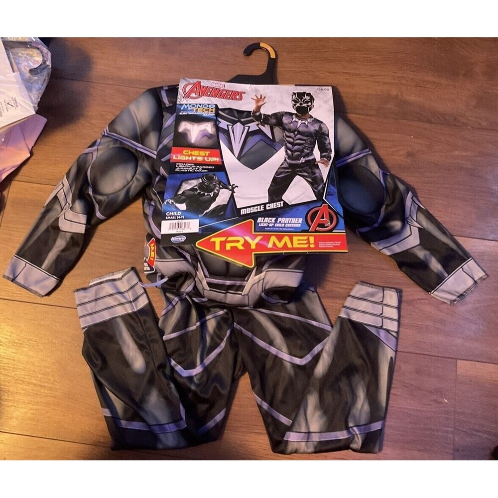 Black Panther Light Up Costume NWT Halloween Parties Dress Up small 4-7